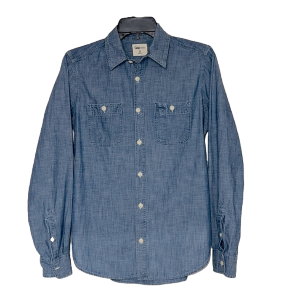 Gap 1969 Icon Worker Medium Chambray Denim 100% Cotton Button Down Shirt - Sz XS